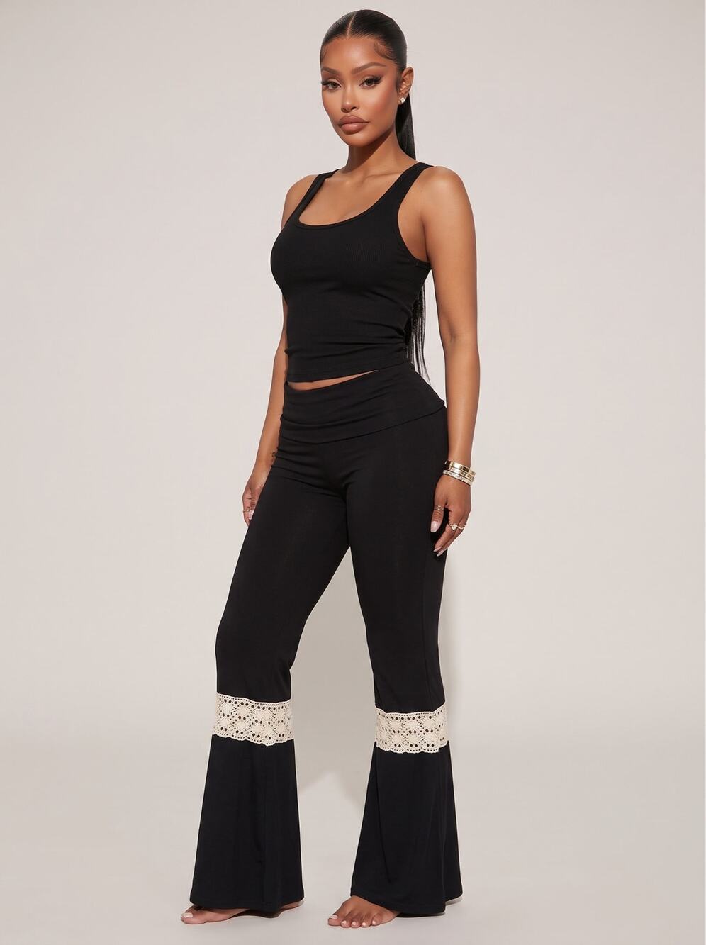 YOGA - Sprigs Big Flare Fold Over Waistband Bell Bottom Yoga Pants NWT - Large